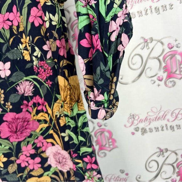 Jump dress long sleeve flowers Floral Midi Dress - Black, Pink, and Gold - Picture 4 of 13